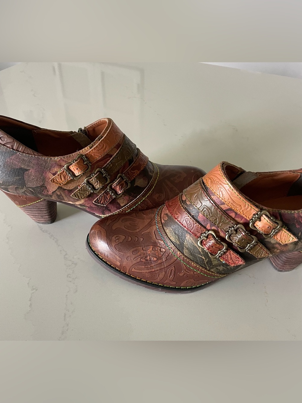 Spring Step L'Artiste Graphic Hand Painted Leather Ankle Boots Size EU 40 (US 9) - Picture 4 of 8